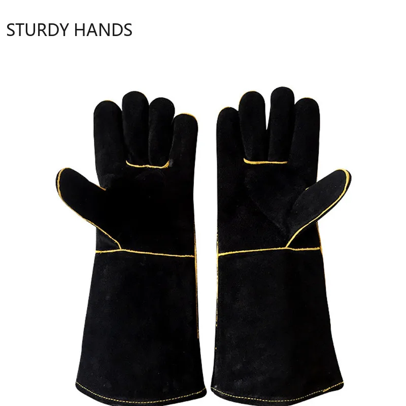 

1Pair High Temperature Resistant Cowhide Gloves Industrial Welding Woodworking Work Gloves Outdoor Barbecue Protect Hands Gloves