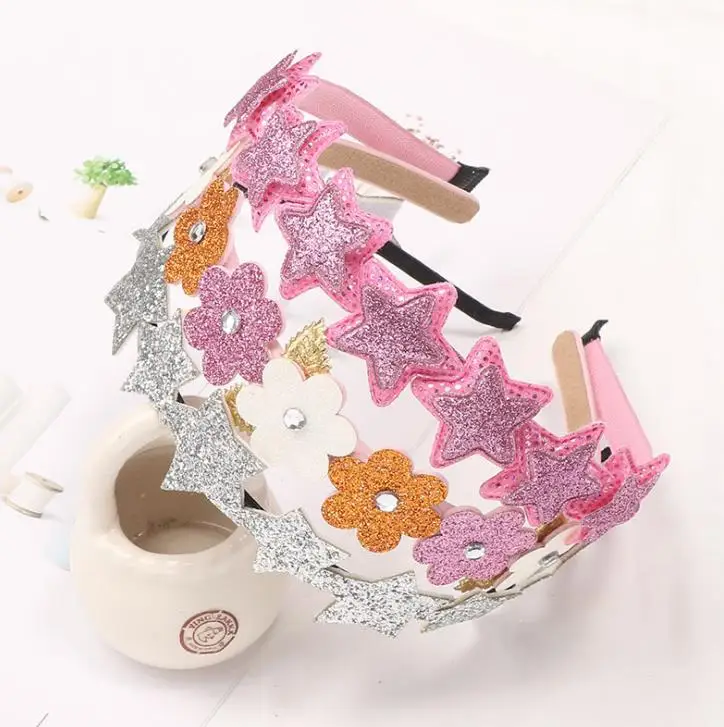 Повязка на голову детская эластичная с блестками и звездами|Аксессуары для волос