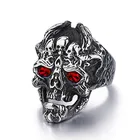 Мужское Винтажное кольцо в стиле панк с черепом и красными глазами