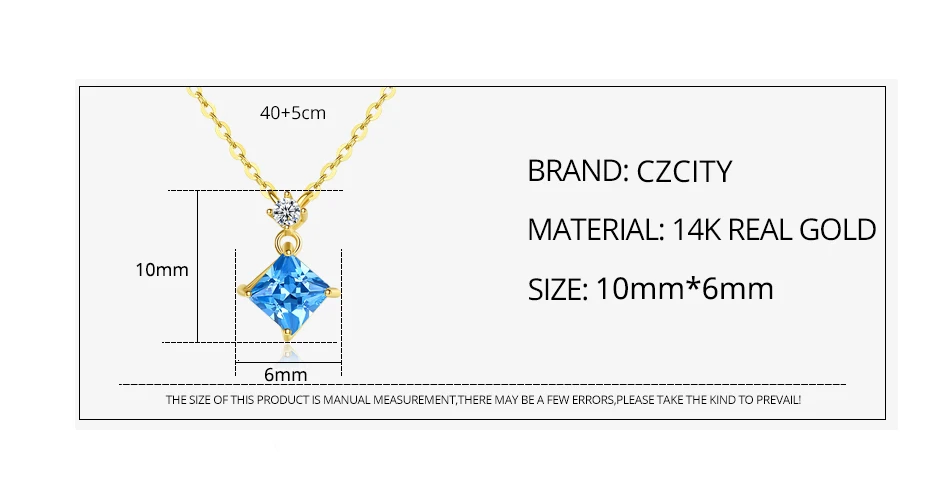 CZCITY Настоящее 14 К золото сапфир подвеска ожерелья для женщин AAA CZ Желтое золото Роскошные ювелирные изделия подарок Au 585 Colar N14072