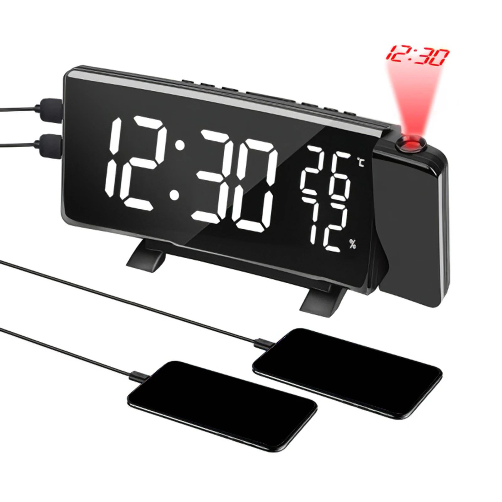 

For Bedroom Living Room Office With Charger Function Multifunctional Digital Radio Clock Dual USB Projection Charger Clock