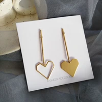 925 silver needle new asymmetrical earrings popular single metal stick with sweet heart dangle drop earrings women jewelry gift