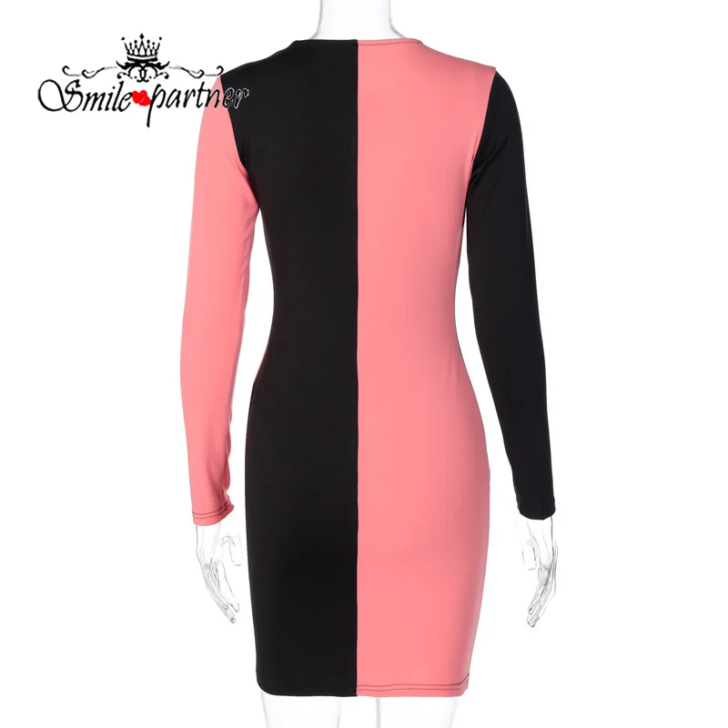 

Smile Women Color Blocking Spring New Fashion Mini Dress Fashion Elegant Office Lady Autumn Slim Bodycon Fashion Dresses A204152