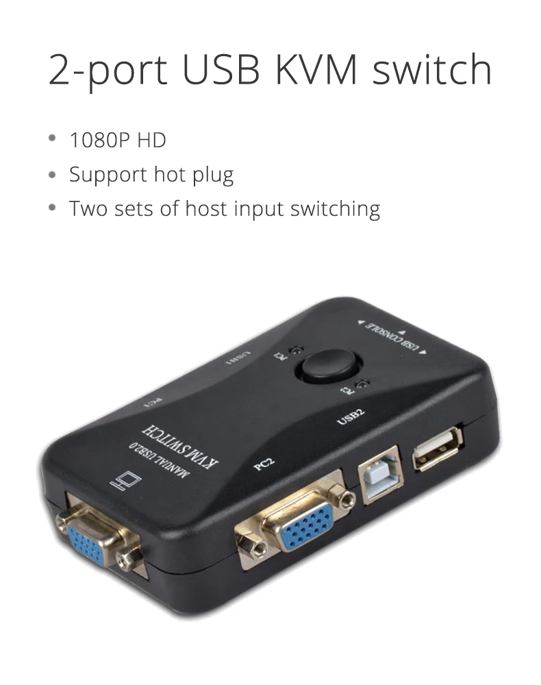 2 порта USB KVM переключатель руководство VGA коммутатор 2 хост общий дисплей мышь и клавиатура 1920*1440 FJ-2UK