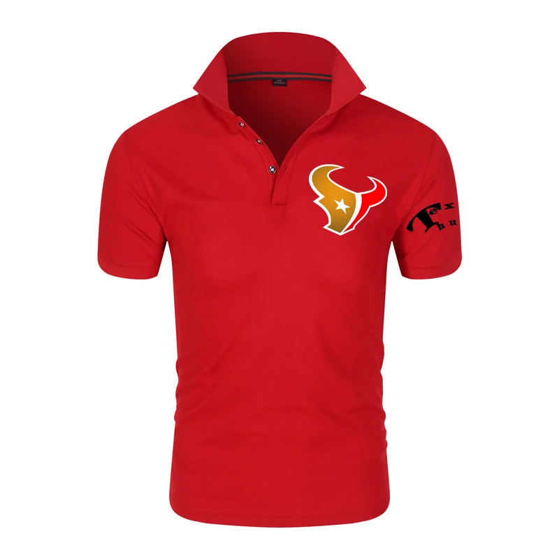 

Texas Macho Houston Fashion Men's Short Sleeve POLO Shirt Stitching Cartoon Bull Head Print Fashion Top