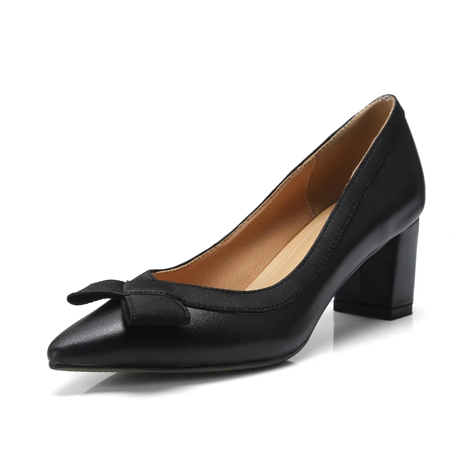 Женские туфли-лодочки из натуральной кожи с подкладкой овчины на толстом высоком