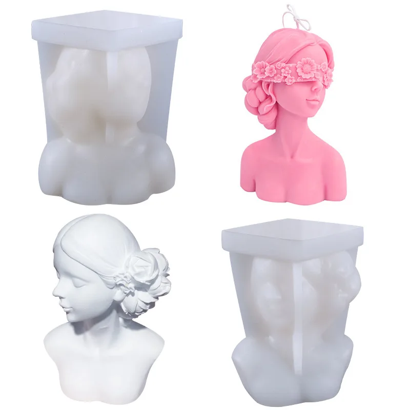 

Blindfolded Girl Portrait Silicone Candle Mold Body Candle Mold DIY Cndle Making Wax Soap Mold Rose Flower Beauty Candle Mould