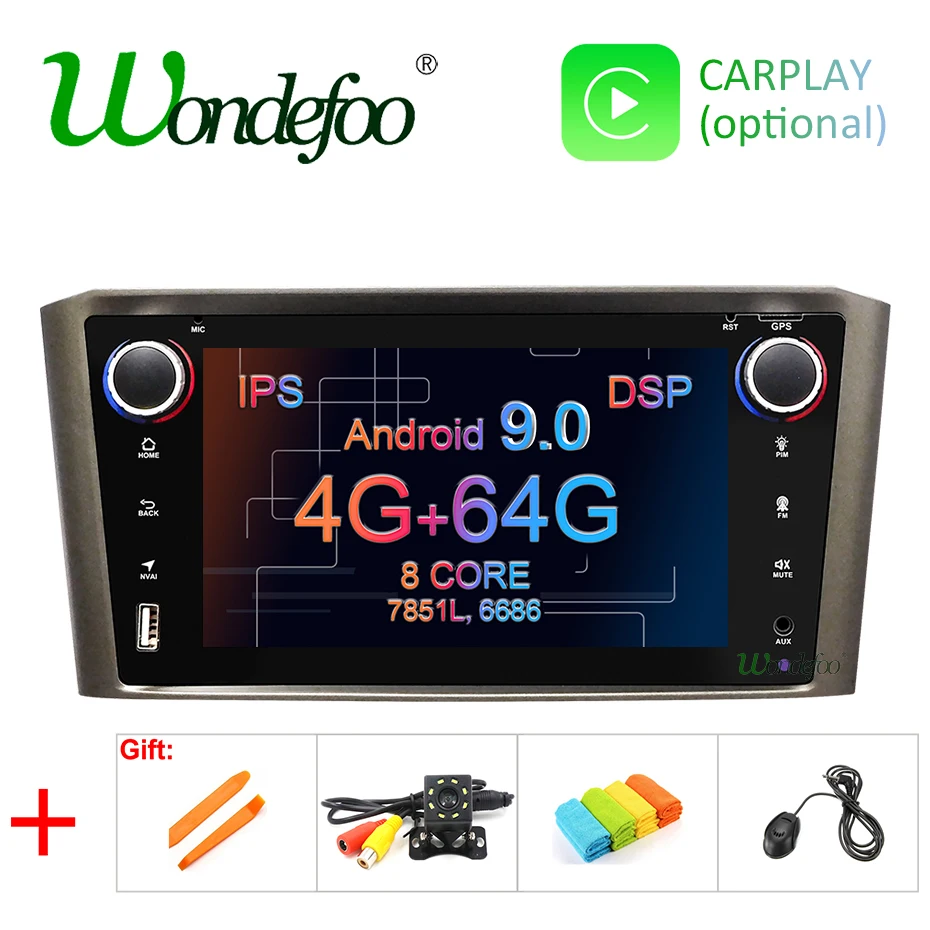 DSP ips Android 9,0 64G мультимедийное радио для Toyota Avensis T25 2002-2008 gps Навигация стерео аудио 4G 32G 8CORE без DVD плеера