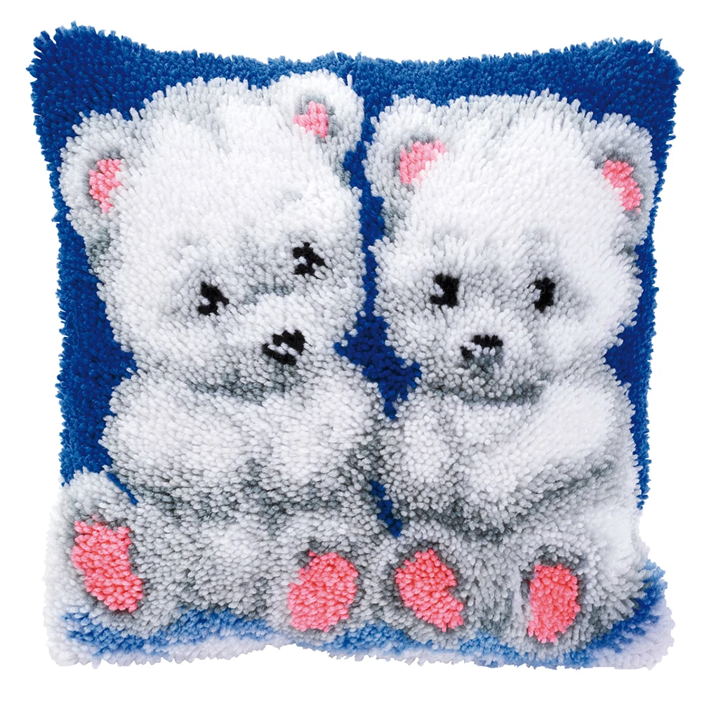 DIY Latch Hook Kits Throw Pillow Cover Cute Rug Bear Pattern Printed 16X16 Inch, Crochet Needlework Crafts for Kids and Adults