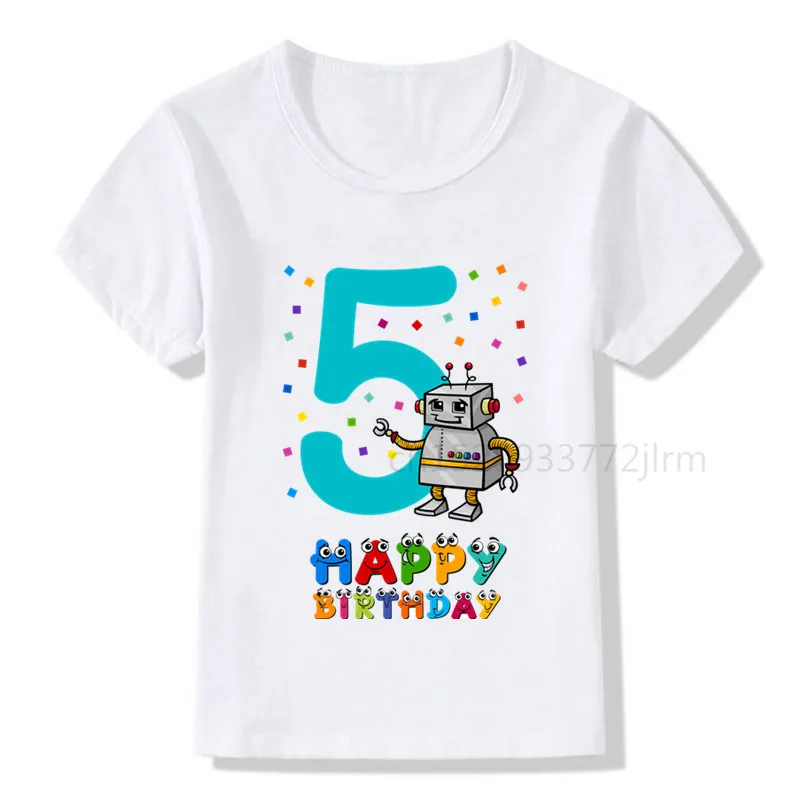 Футболка для мальчиков 1-9 с принтом цифр на день рождения Детские милые футболки