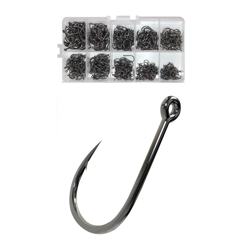 

500Pcs Multiple Sizes High Carbon Steel Catfish Hook Saltwater Bait Barbed Carp Fishing Needles Jig Hooks Black Nickel Suit