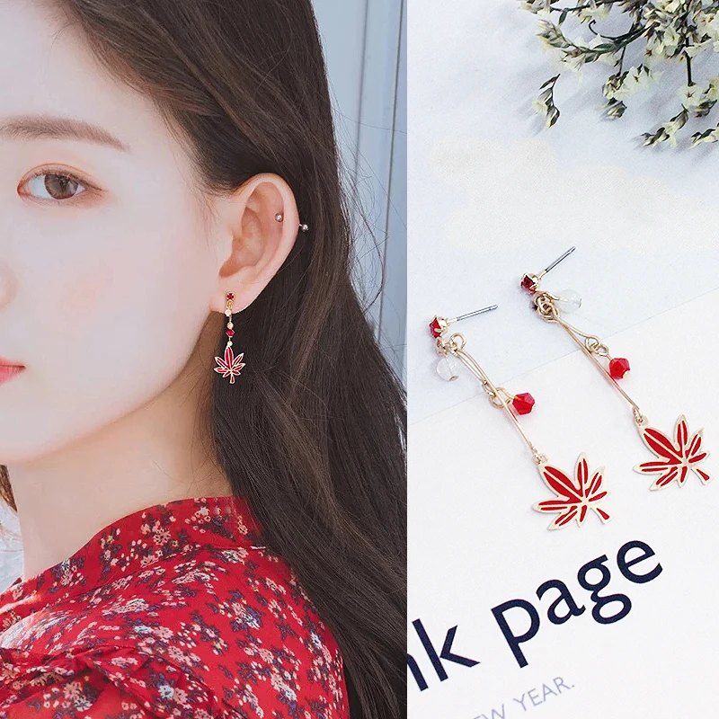 SANSUMMER 2020 New Personality Originality Art And Simplicity Maple Leaf Chain Long Ear Studs Temperament Goddess Earrings 5041 | Украшения