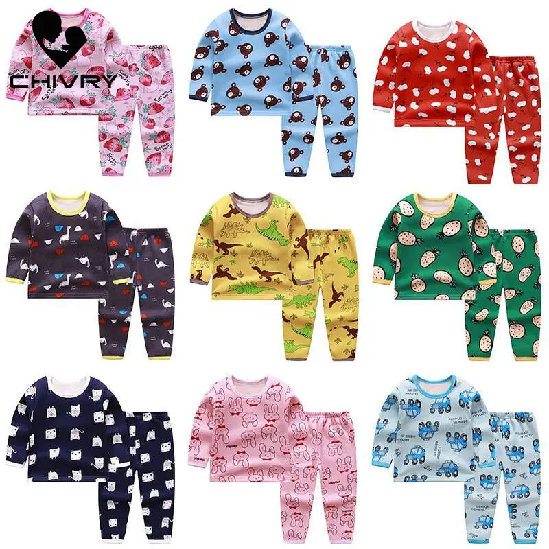 Пижамный комплект детский хлопковый с длинным рукавом и круглым