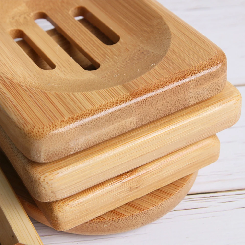 

Wooden Natural Bamboo Soap Dishes Tray Holder ContainerShower Plate Bathroom Natural Support Plate Stand Wood Accessories