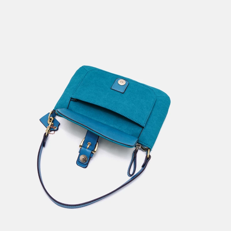 Винтажная синяя сумка багет в форме павлина замшевая кожаная на плечо роскошные