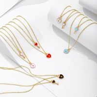 vg 6ym new fashion dripping oil heart lock pendent necklace cute key choker necklace for women party jewelry wholesale 2021