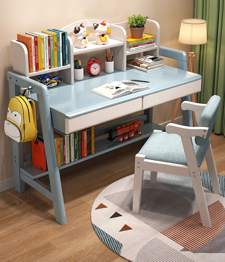 

Desk children's desk and chair set children's simple home desk primary and secondary school students can lift solid wood learnin
