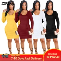 bulk items wholesale lots sexy pleated midnight club dress fall clothing for women long sleeve o neck partywear skinny vestido