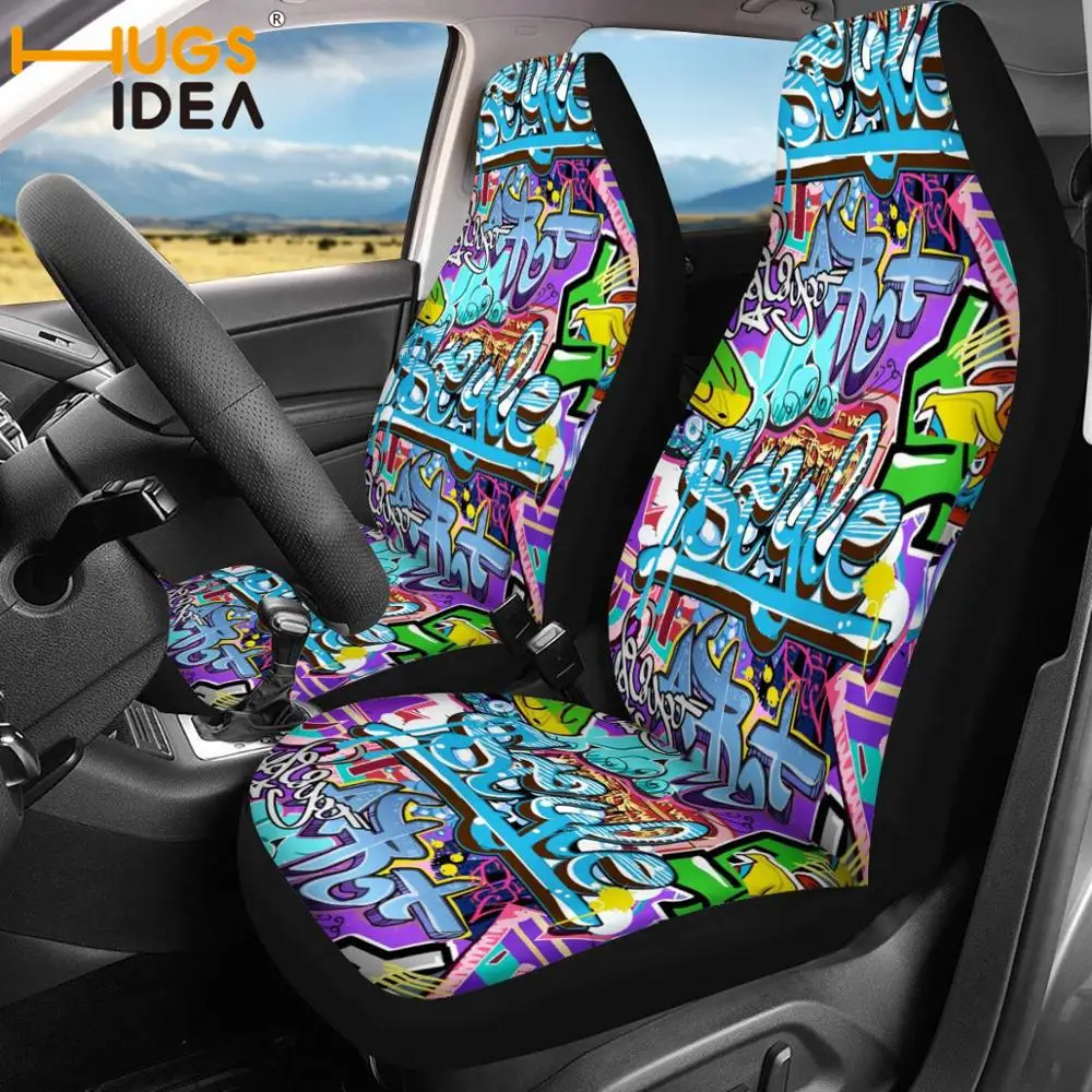 

HUGSIDEA Auto Seat Covers Full Set of 2 Colorful Graffiti Print Fit Most Vehicle Seat Protector for SUV Trunks Front Cushion