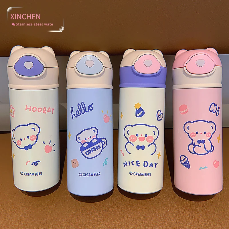 

XINCHEN 420Ml New Double Wall Tumbler Stainless Steel Thermos Flask With Straws Studded Tumbler And Cute Thermos Water Bottle