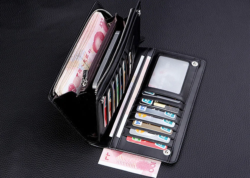 

New Arrival Men's Multi-function Large Capacity Zipper PU Leather Handbag Wallet Purse