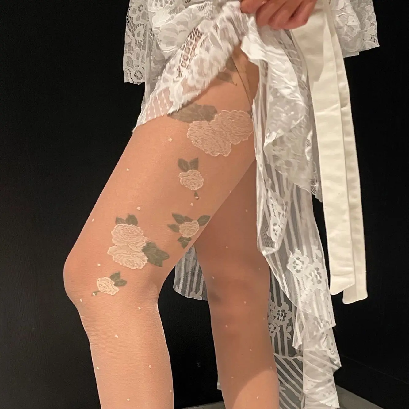 

302 Fashion Summer Black 5D Flower Elastic Thin Tights Women Pantyhose Sexy Collant Femme Seamless Dot Female Stockings