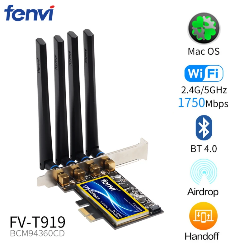 PCI Wi-Fi адаптер беспроводной-AC двухдиапазонный 1750 Мбит/с Broadcom BCM94360CD 802.11ac для Hackintosh/Mac OS/Windows с Bluetooth 4,0