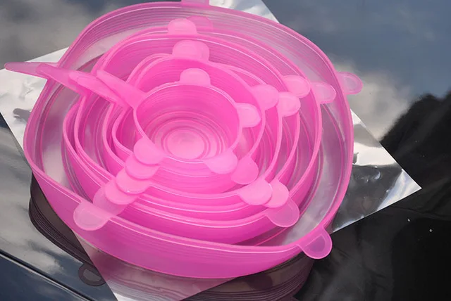 T0057-pink 6 шт Силиконовые растягивающиеся крышки УНИВЕРСАЛЬНЫЕ СИЛИКОНОВЫЕ пищевые обертывания миски крышки кастрюли силиконовые крышки кастрюли кулинарные кухонные принадлежности - Цвет: T0057-pink