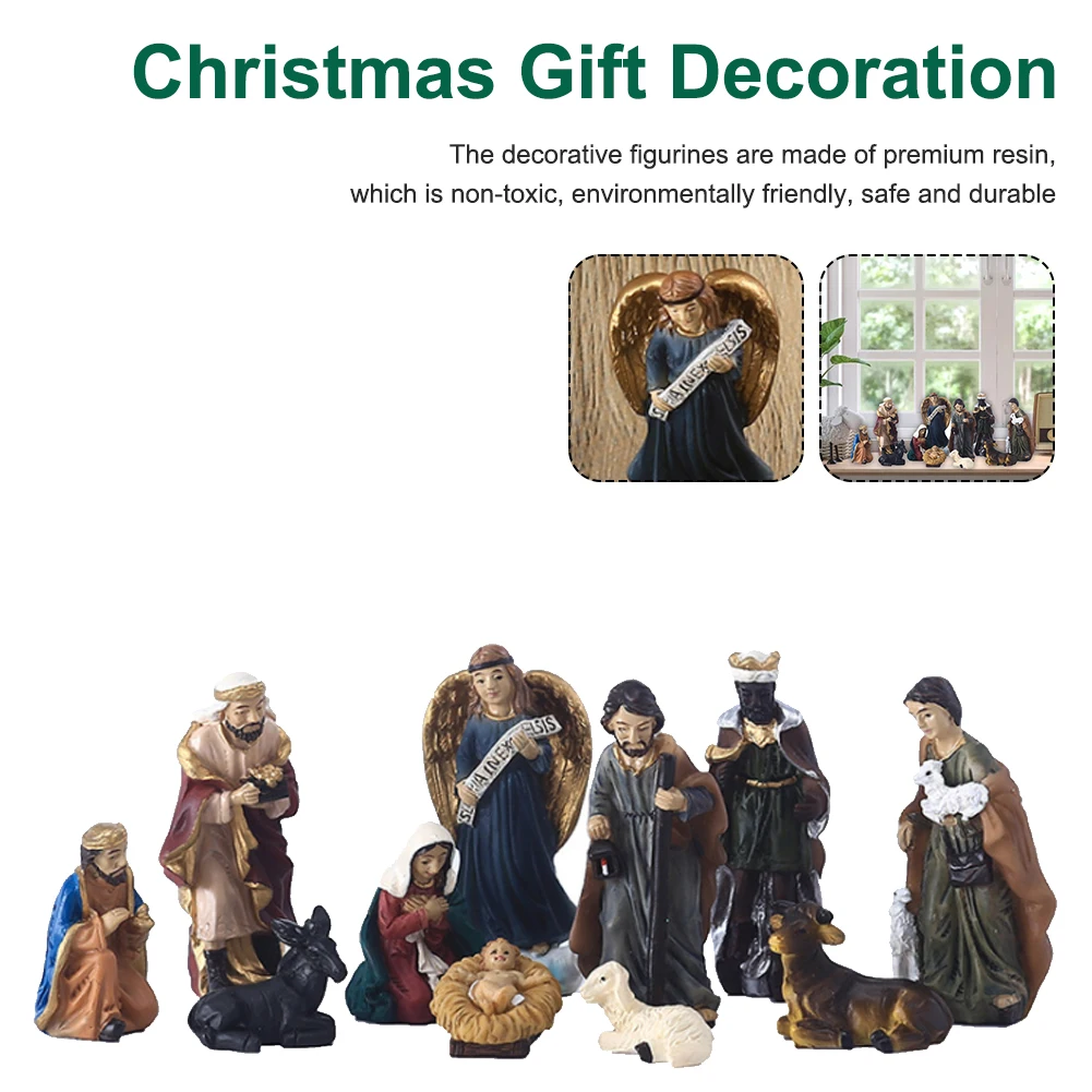 

11Pcs Resin Nativity Scene Figurine Set Christ Birth of Jesus Ornament Tabletop Crafts Accessories Xmas Decor Gifts