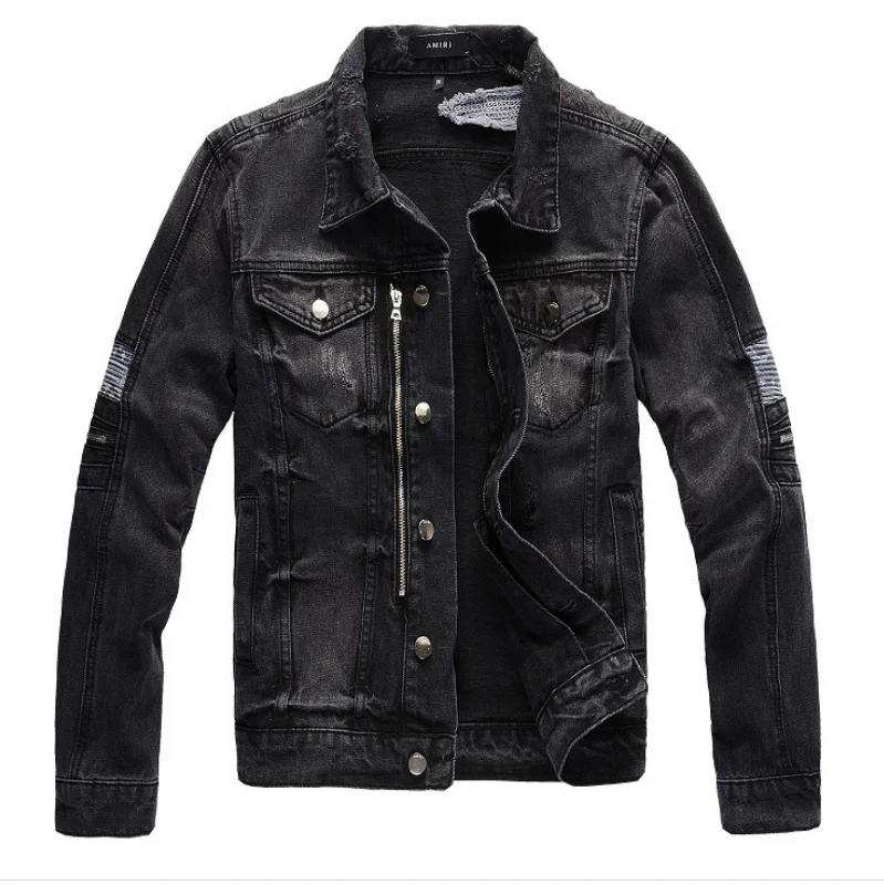 Куртка AMIRI Мужская Красивая мотоциклетная джинсовая куртка с прострочкой amiri Хай