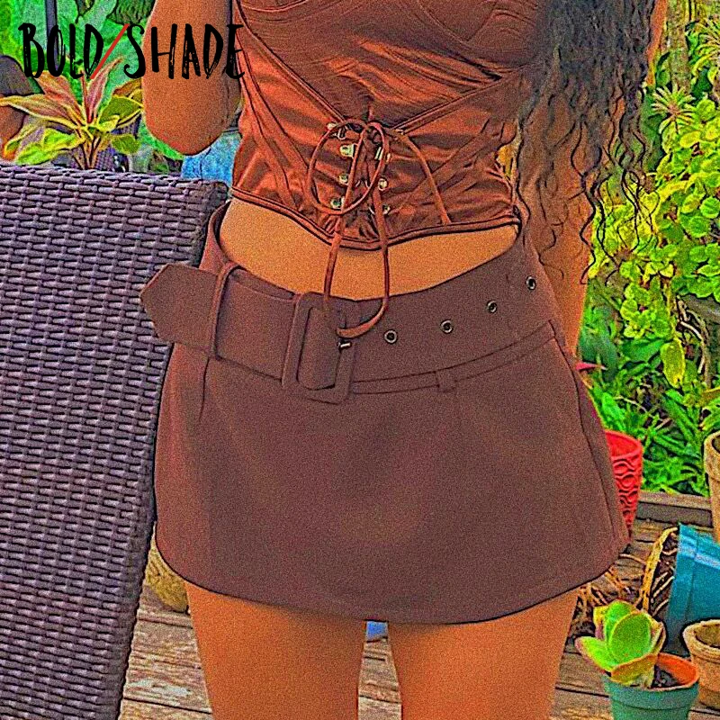 

Bold Shade Y2K Fairy Core Women Skirt Unicolor Low Rise Waist with Sashes Hot Mini Aline Skirts Streetwear Fashion Slim Clothes