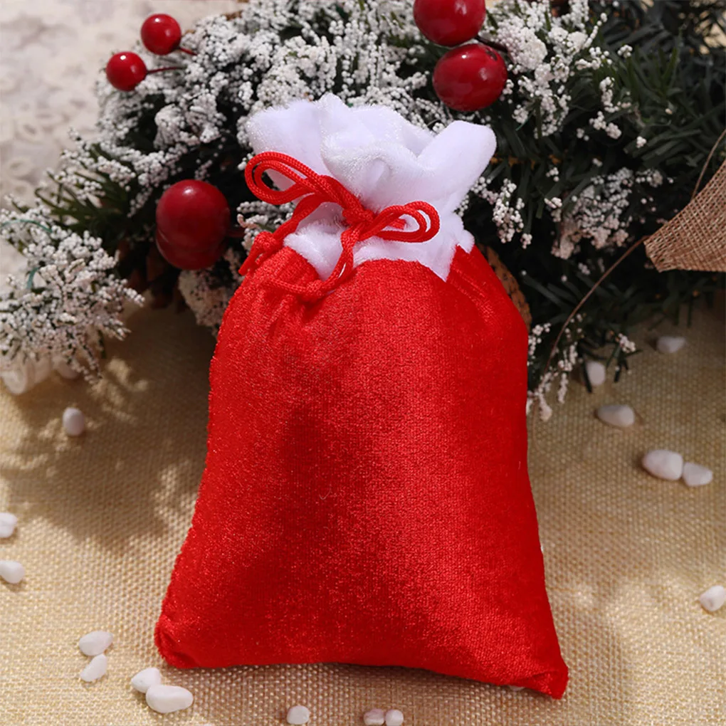 

10 Pieces Drawstring Bags Christmas Gift Wrapping Pouches Xmas Presents Storage Sacks Party Favor Candy Organizer