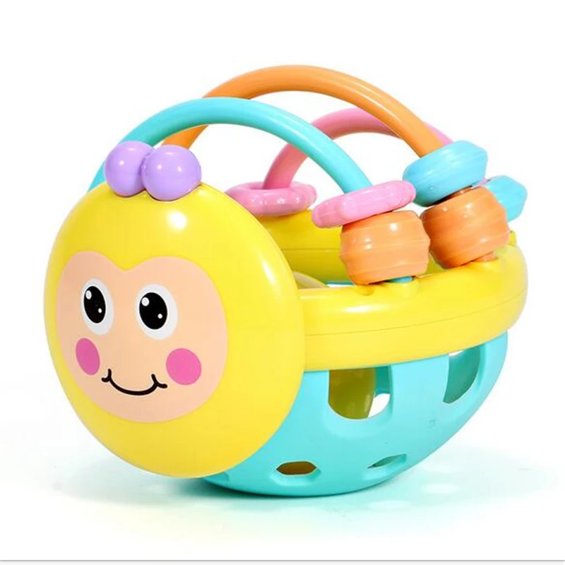 

Soft Rubber Juguetes Bebe Cartoon Bee Hand Knocking Rattle Dumbbell Early Educational Toy For Kid Hand Bell Baby Toy 0-12 Months