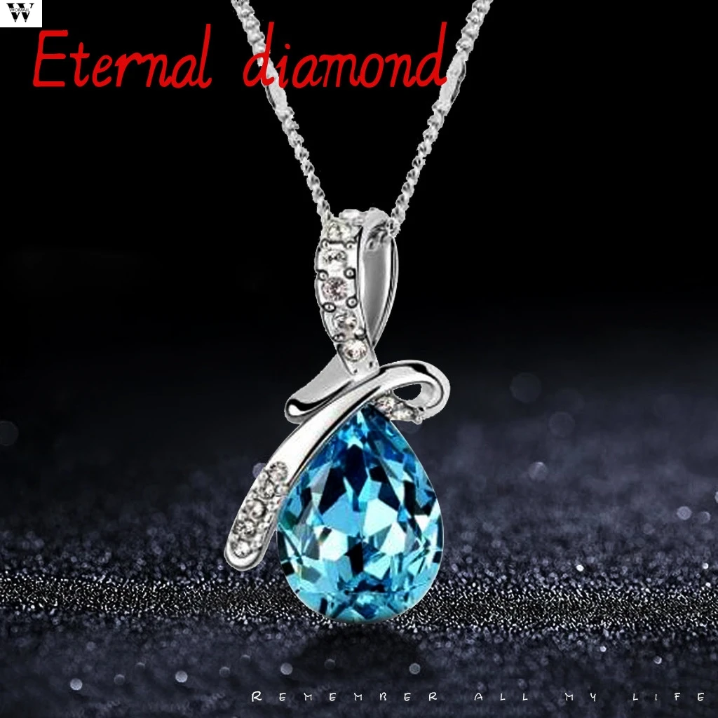 Ожерелье с подвеской в виде капли воды кристаллами различные цвета подарок на