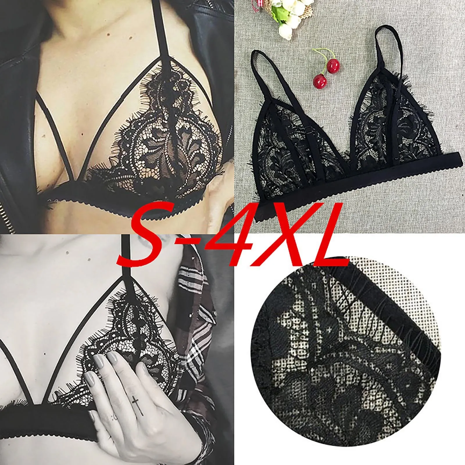 

Fashion Women Hot Sexy Lace Floral Hollow Translucent Ultrathin Underwear Camis Sheer Lingerie Bra Tops Short Black Tanks