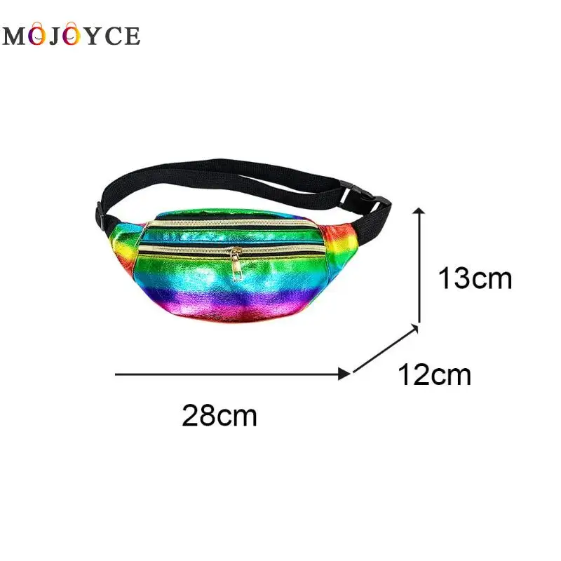 

Colorful Laser Waist Bag Women PU Leather Fanny Pack Double Zipper Shoulder Crossbody Chest Bag