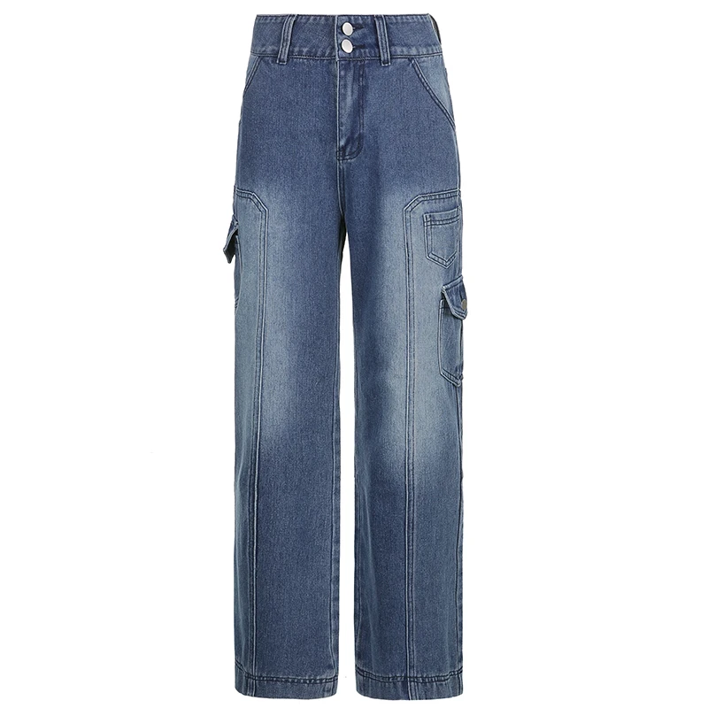 

Повседневные винтажные женские джинсовые брюки оверсайз с высокой талией Y2k, джинсы с широкими штанинами и карманами, лоскутные мешковатые ...