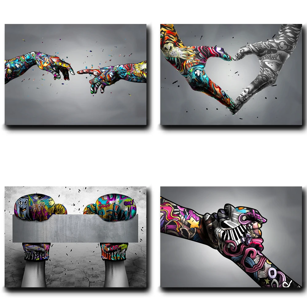 

Modern Love Hands to Hands Graffiti Art Paintings on the Wall Posters and Prints Street Art Canvas Pictures Home Decor Cuadros