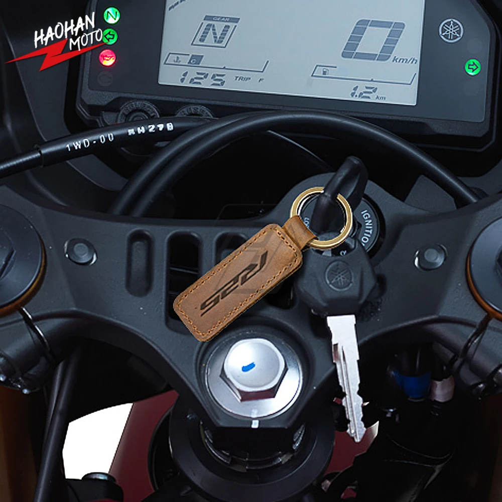 

For yamaha YZF-R25 R25 Models Motorcycle Keychain Cowhide Crazy Horse Skin Key Ring
