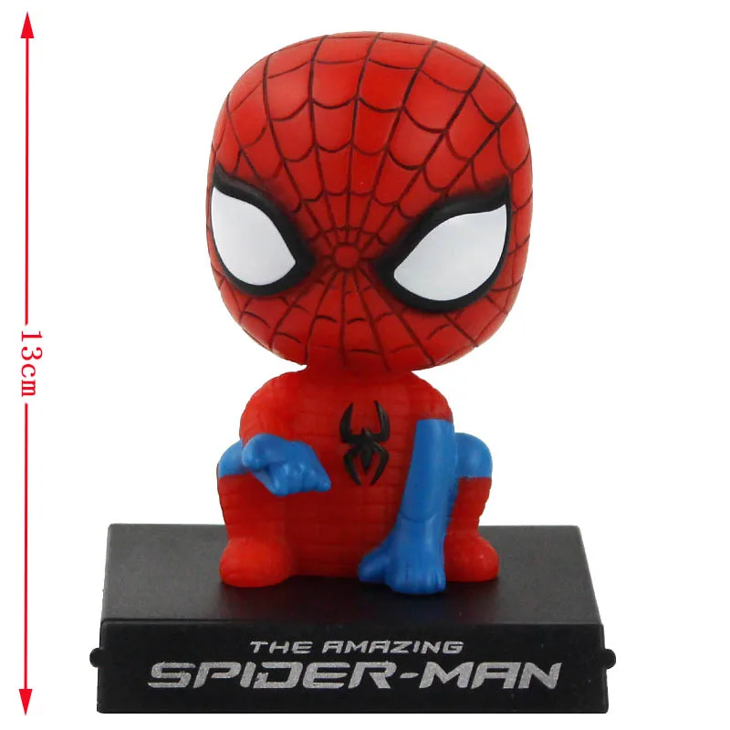 13cm opp bag Качающиеся головы Аниме Фигурка Мстители Капитан Америка человек паук Халк Телефон держатель в автомобиль ПВХ игрушки, куклы с коробкой - Цвет: 13cm opp bag