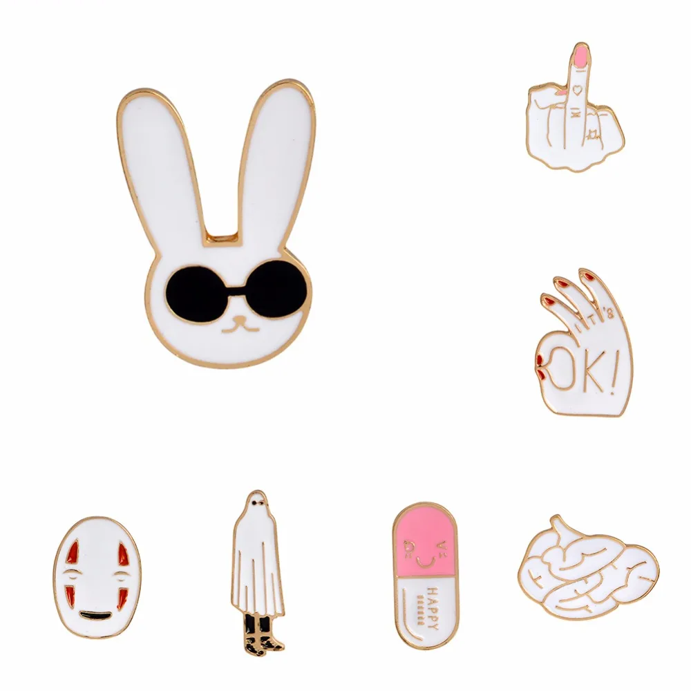 2 шт. эмаль на булавке белый кролик маска рисунок знак мозга милые Мультяшные