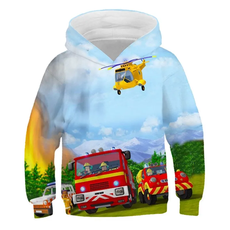 Sudadera con capucha de manga larga para ni&ntilde;os y ni&ntilde;as, ropa con estampado de bombero en 3D, estilo Casual, de 3 a 14 a&ntilde;os-0