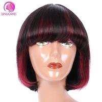 8inch short bob human hair wigs mixed color 1b red purple ginger honey brown straight bob wig with bang full machined wig