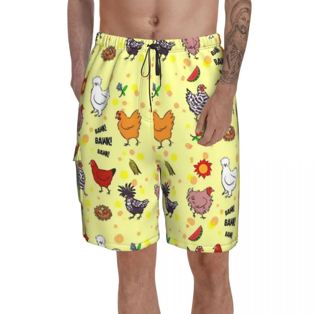 Курятник Шорты плавки полиэстер мужские пляжные забавные |