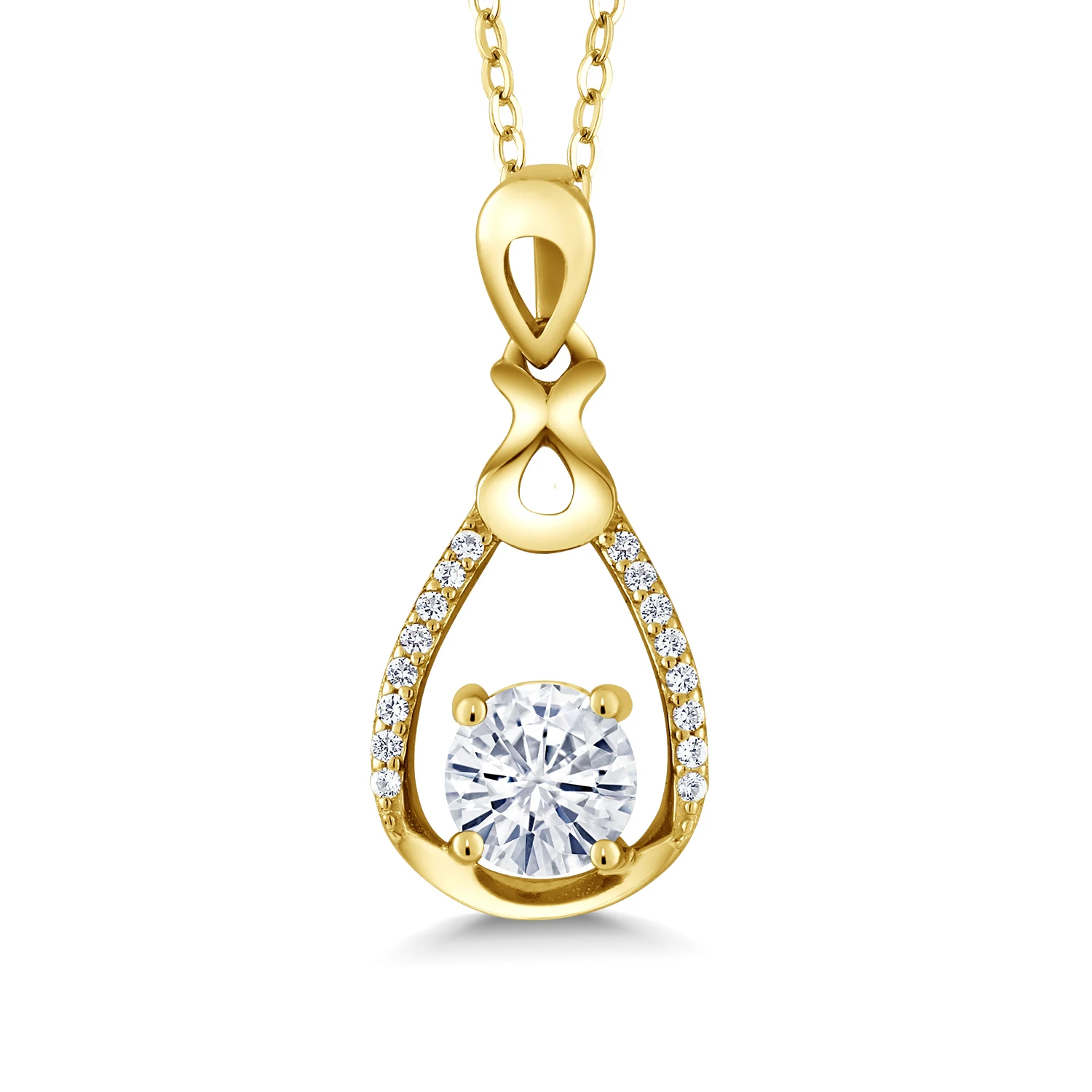 GemStoneKing 18 К покрытый желтым золотом серебряный кулон Forever Classic Created Moissanite 1ct DEW Fine JewelryFor для женщин