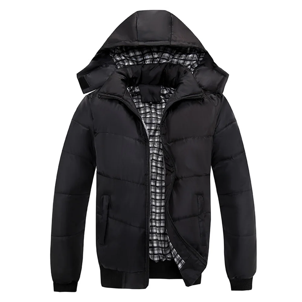 Пальто мужское зимнее легкое однотонное, хлопковая теплая Классическая куртка с капюшоном, длинным рукавом, на молнии, с воротником-стойкой