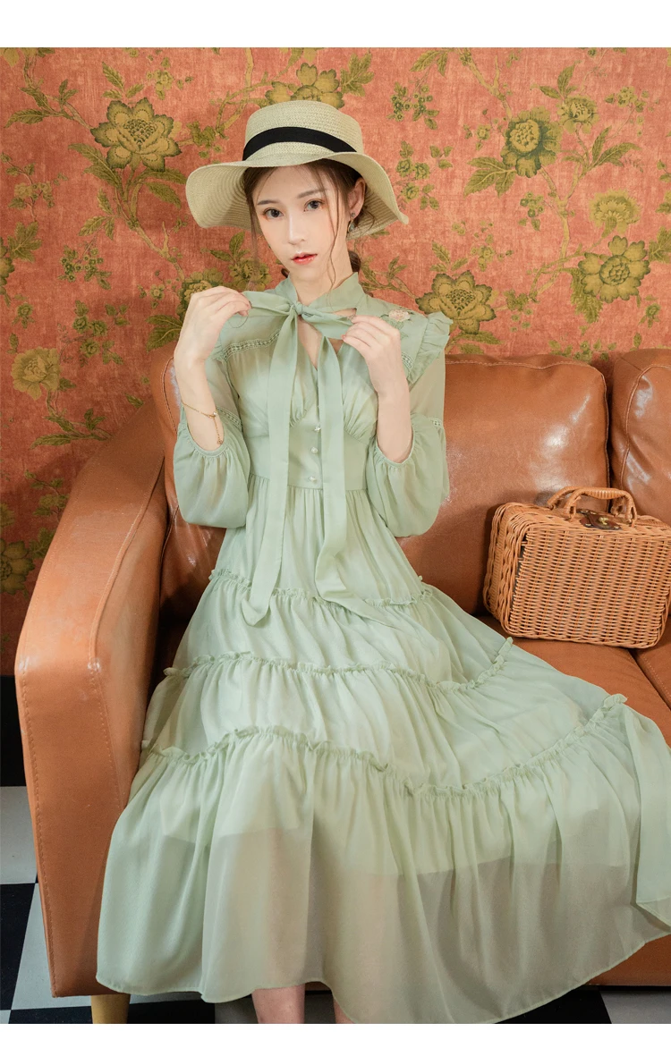 

Cantoneye & Elegant Lady Green Dress Long Dress Long Sleeve Dress
