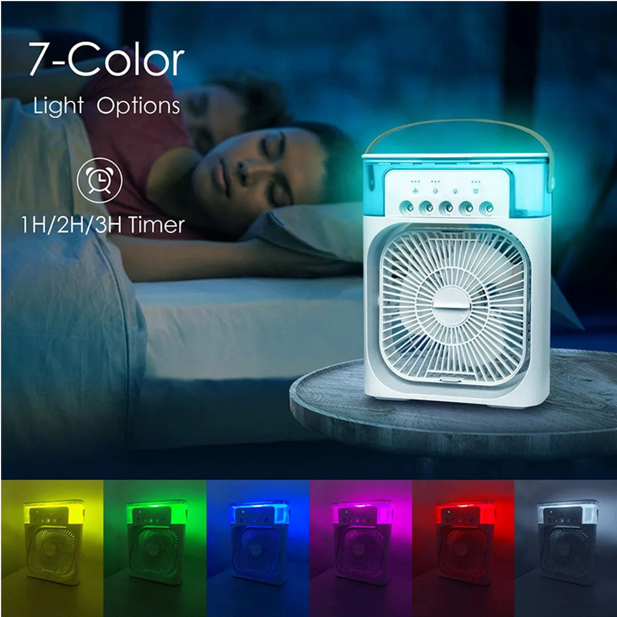 구매 7 색 LED 야간 조명 USB 휴대용 공기 냉각기 팬, 에어컨 라이트 데스크탑 공기 냉각 팬 가습기 청정기 침실
