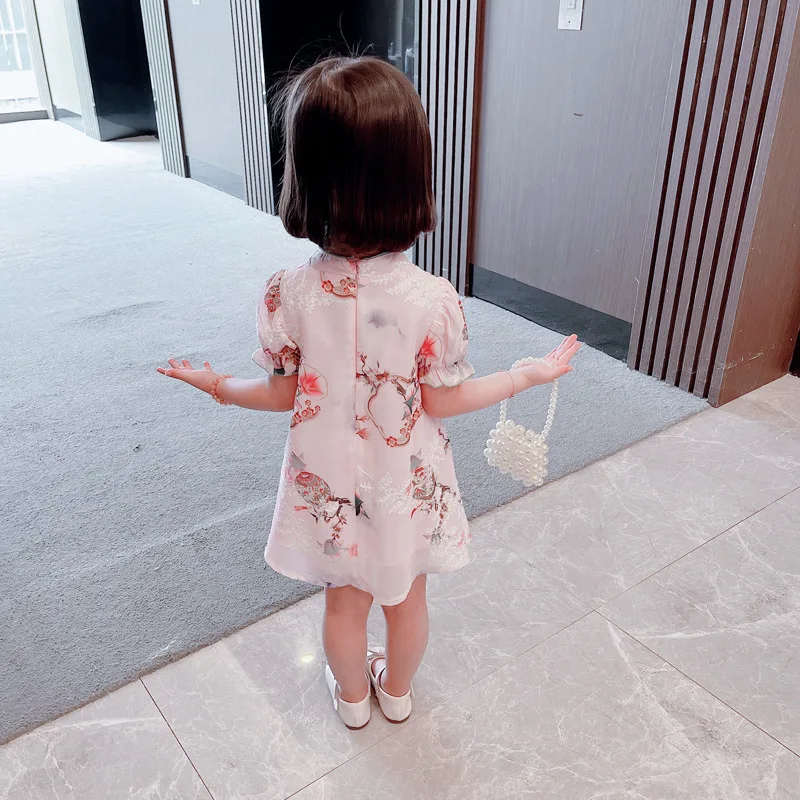 

Girls Hanfu Cheongsam Dress Summer New Girl Baby Cute Embroidered Dress 2021 Children Sweet Princess Dress