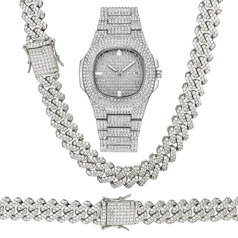 Хип хоп ледяной Techno Pave Watch и 8 &quot16&quot 18 &quot20&quot 24 &quotкубинский браслет цепочка с